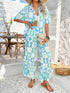 'Splendory' Collared Print Top and Pants Set - Celes Fashion
